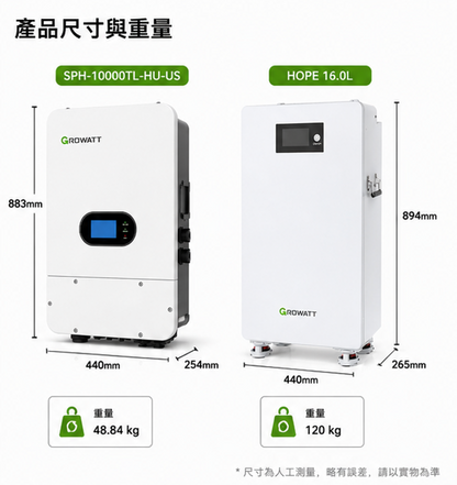 GROWATT 10KW主機 + 16度電 儲能