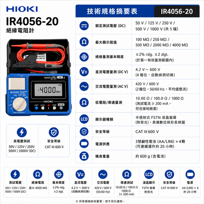 HIOKI IR4056-20 五段式數位絕緣高阻計