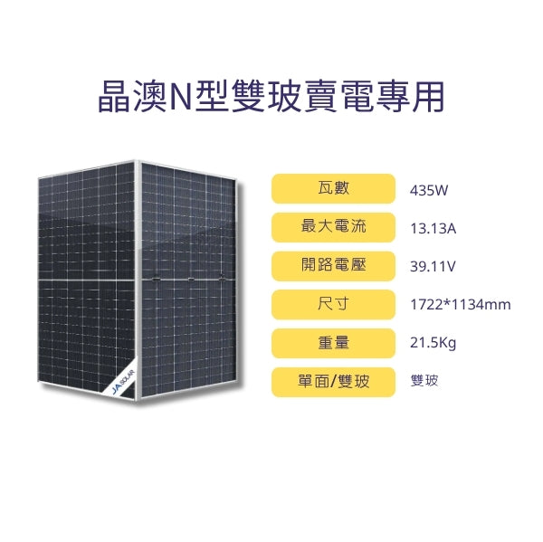 晶澳N型435W賣電專用太陽能板